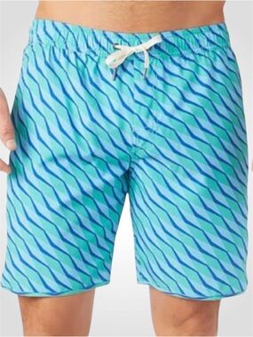 Fair Harbor Men's Wave Stripe Swim Trunks - Blue & Teal - XXL
